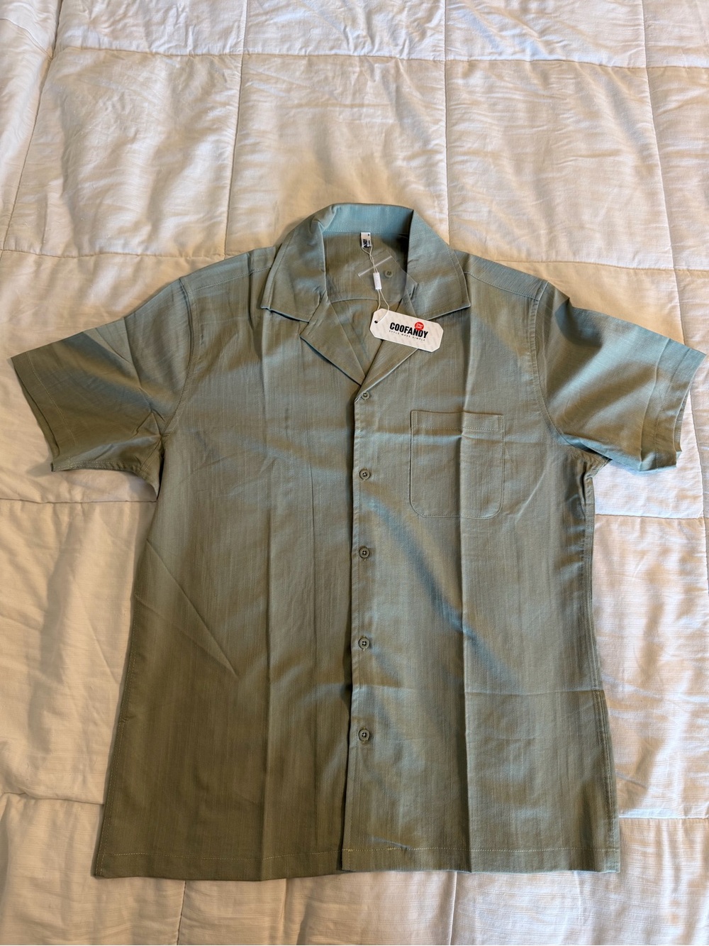 COOFANDY Men's M Short Sleeve Solid Green Pocket Button-Up Shirt